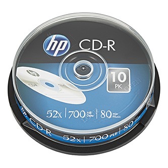 HP CD-R, CRE00019-3, 69308, 10-pack, 700MB, 52x, 80min., 12cm, bez možnosti potisku, cake box, pro archivaci dat, poškozený obal