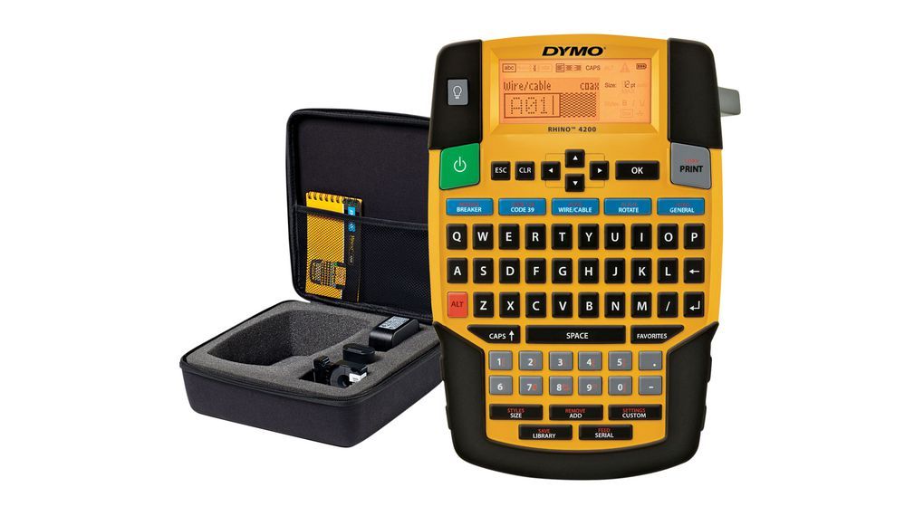 Dymo RHINO 4200 1852995 tlačiareň štítkov s kufrom.
Tlač štítkov v priemyselnej kvalite o šírke 6 mm, 9 mm, 12 mm a 19 mm
Klávesnica typu QWERTY známa z počítača pre rýchle a jednoduché zadávanie textu
Vopred naprogramovaná knižnica so 150 symbolmi a výrazmi
Integrované gumové puzdro pomáha zabrániť poškodeniu pri náhodnom páde
Veľký podsvietený displej je ľahko čitateľný
Automatické ukladanie / automatické vypnutie – predĺženie životnosti batérií bez straty aktuálnej práce
Napájanie zabezpečuje 6 tužkových batérií (nie sú súčasťou balenia)
Klávesa obľúbených položiek - najčastejšie používané štítky, symboly a výrazy 
Tlač štítkov v priemyselnej kvalite o šírke 6 mm, 9 mm, 12 mm a 19 mm
Komunikácia v slovenčine
Je skvelým riešením pre priemysel, remeselníkov a správu budov ako úspora času

 Balenie obsahuje: štítkovač Dymo Rhino 4200, kompaktný kufrík, adaptér, Li-Ion akumulátor, vinylová páska biela/čierna tlač (12 mm, 5.5 m), stručný návod
    