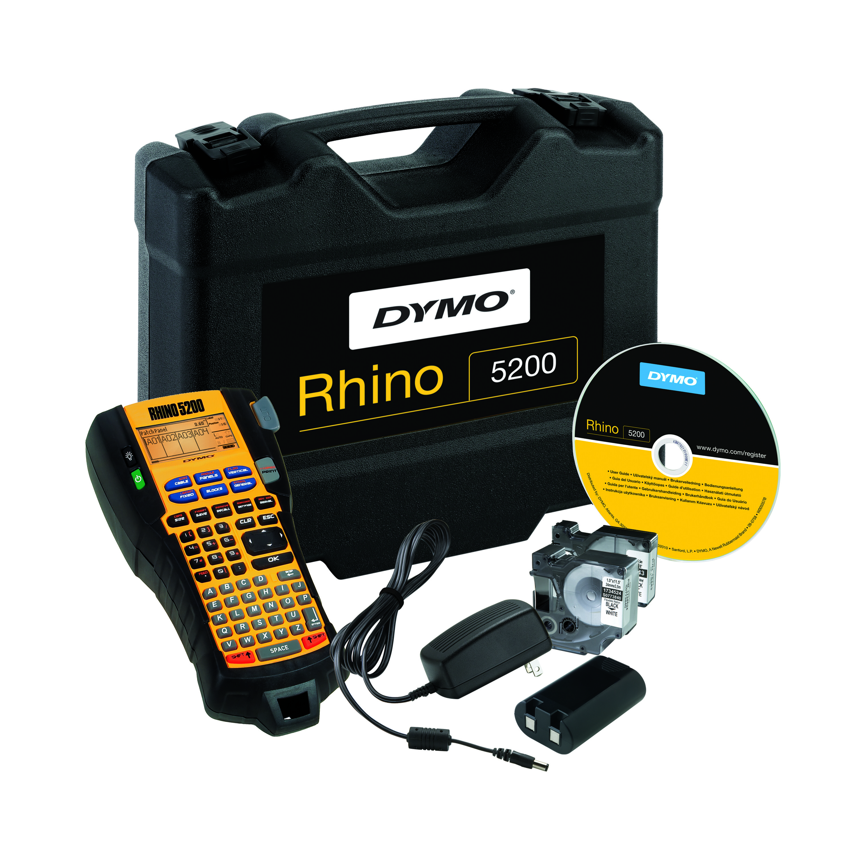 Dymo RHINO 5200 S0841400 tlačiareň štítkov s kufrom.

Predveďte svoju prácu pomocou priemyselného profesionálneho DYMO® štítkovača Rhino™ 5200 určeného pre pracovníkov v oblasti dátových komunikácií, elektroinštalácie, audiovizuálnej techniky, zabezpečenia, údržby, opráv a prevádzky, stavebníctva alebo vysielacej techniky.
• Zodpovedá všetkým štandardom ANSI, TIA/EIA-606-A
• Exkluzívne klávesové skratky DYMO® umožňujú automaticky nastaviť veľkosť, riadkovanie a formátovanie štítkov pre vodiče a káble, radové svorkovnice, prepojovacie panely či aplikácie s pevnou dĺžkou
• Knižnica preddefinovaných symbolov umožňuje okamžité použitie rôznych priemyselných symbolov, interpunkčných znamienok, symbolov meny či zlomkov
• Integrované gumové držadlo s protišmykovou úpravou chráni zariadenie pred poškodením pri prípadnom páde v náročných pracovných podmienkach
• Vstavaný otvor na zavesenie umožňuje jednoduché prenášanie prístroja a uvoľnenie rúk
• Rozmerný dvojriadkový displej s podsvietením
• Umožňuje tlačiť čiarové kódy typu Code 39 a Code 128 na štítky o šírke 19 mm
• Používa Rhino štítky™ opatrené priemyselným lepidlom, ktoré sú k dispozícii v prevedení s piatimi rôznymi materiálmi
• Napájanie je zabezpečené pomocou šiestich tužkových batérií (nie sú súčasťou balenia) alebo pomocou dobíjacieho batériového bloku typu Li-Ion s rýchlym nabíjaním
• Funkcia automatického vypnutia prispieva k dlhej životnosti batérií
• Obsahuje kazetu s bielou flexibilnou nylonovou páskou šírky 19 mm

Obsahuje prenosný štítkovač Rhino™ 5200 PLUS
• Prenosný, odolný kufrík pre profesionálne použitie
• Kazeta s bielou flexibilnou nylonovou páskou o šírke 19 mm (napr.
• Kazeta s bielou vinylovou páskou o šírke 12 mm (napr.
• 1 x nabíjací batériový blok typu lítium-ión
• Adaptér
• Stručná referenčná príručka