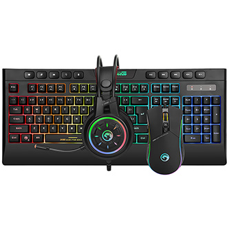 Levně Marvo CM305, RGB sada klávesnice s herní myší a sluchátky, CZ/SK, herní, membránová typ drátová (USB), černá, RGB podsvícená