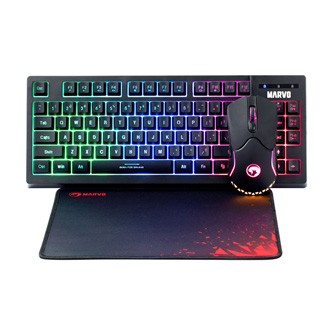 Levně Marvo CM310 EN, RGB sada klávesnice s herní myší a podložkou, US, herní, membránová typ drátová (USB), černá, podsvícená