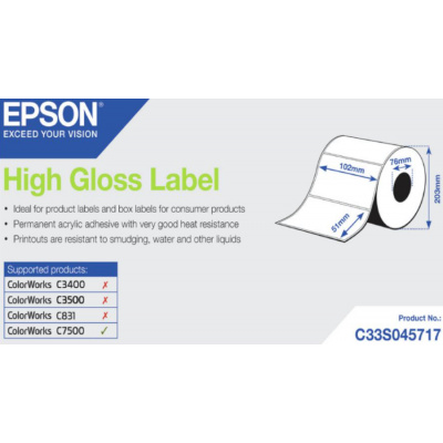 Epson C33S045717 High Gloss, pro ColorWorks, 102x51mm, 2310ks, bílé samolepicí etikety