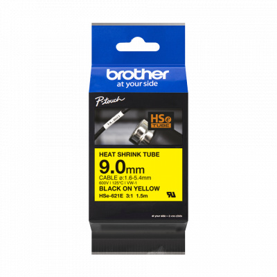 Brother HSe-621E Pro Tape, 9 mm x 1.5. m, černý tisk / žlutý podklad , originální páska