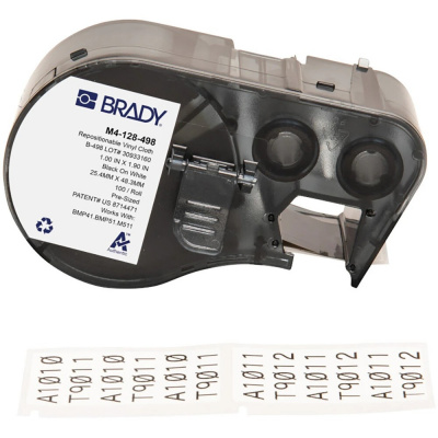 Brady M4-128-498 / 170792, 48.26 mm, Vinyl, černý tisk / bílý podklad