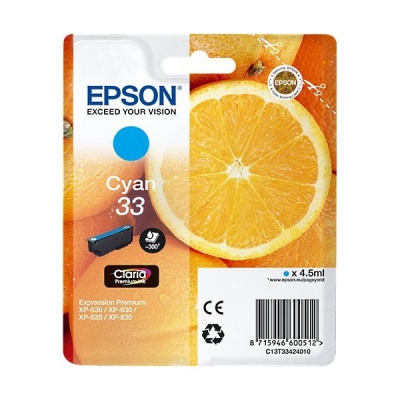 Epson T33424012, T33 azurová (cyan) originální cartridge