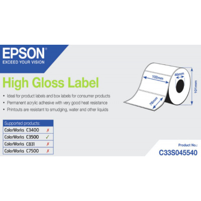 Epson C33S045540 High Gloss, pro ColorWorks, 76mmx33m, bílé samolepicí etikety