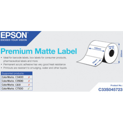 Epson C33S045723 Premium Matte, pro ColorWorks, 102x76mm, 1570ks, bílé samolepicí etikety