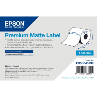 Epson C33S045739 Premium Matte, pro ColorWorks, 203mmx60m, bílé samolepicí etikety