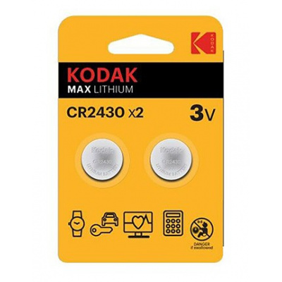 Baterie jednorázová lithiová, knoflíková, CR2430, 3V, Kodak, blistr, 2-pack, KOD-2430BL2