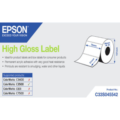 Epson C33S045542 High Gloss, pro ColorWorks, 76x51mm, 610ks, bílé samolepicí etikety
