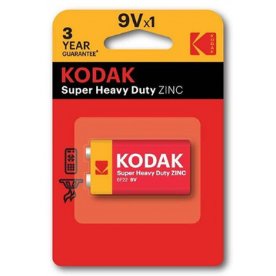 Baterie jednorázová zinkochloridová, tužková, 9VA, 9V, Kodak, blistr, 1-pack, KOD-9V, Extra Heavy Duty