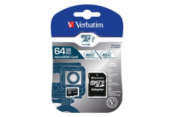 Verbatim paměťová karta Micro Secure Digital Card Pro U3, 64GB, micro SDXC, 47042, UHS-I U1 (Class 10), s adaptérem