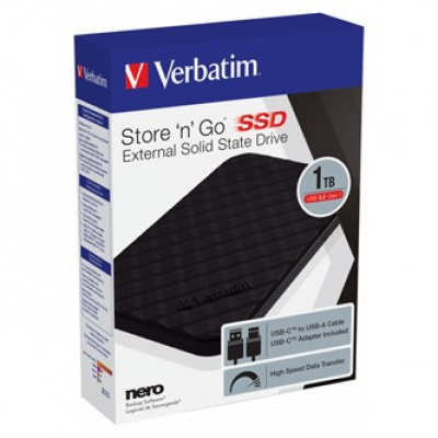 SSD Externí Verbatim Store N Go, 53230, 1000GB, černý, USB-A/Micro-B, obsahuje adaptér USB-A na USB-C(TM), 2.5", USB-C