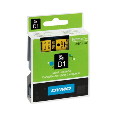 Dymo D1 40918, S0720730, 9 mm x 7 m, černý tisk / žlutý podklad, originální páska