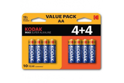 Baterie jednorázová alkalická, tužková, AA, 1.5V, Kodak, blistr, 8-pack, KOD-LR6MAXBL8, Alkaline Max