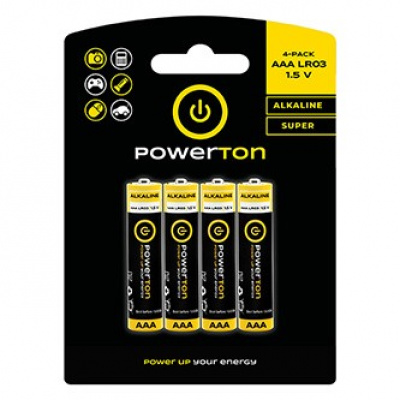 Baterie jednorázová alkalická, tužková, AAA, 1.5V, Powerton, blistr, 4-pack