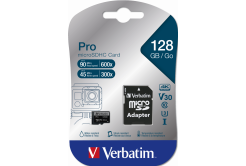 Verbatim paměťová karta Pro MicroSD, 128GB, micro SDXC, 47044, UHS 3 (U3), s adaptérem