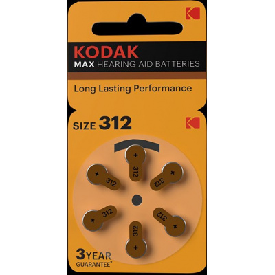 Baterie jednorázová zinkovzdušná, speciální, P312, 1.45V, Kodak, blistr, 6-pack, KOD-P312BL6, zinkovzdušná