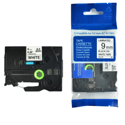 Kompatibilní páska s Brother TZ-NFX221/TZe-NFX221, 9mm x 5m, flexi, nylon, černý tisk/bílý podklad