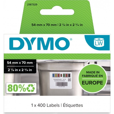 Dymo 2187329, 54 mm x 70mm, 400ks, bílé kontrolní potravinové štítky snímatelné