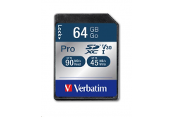 VERBATIM SDXC karta 64GB Pro, U3, V30 (R:90/W:45 MB/s)