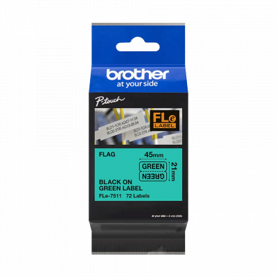 Brother FLE-7511 Pro Tape, 45mm x 10.5mm, černý tisk/zelený podklad, 72ks, originální páska