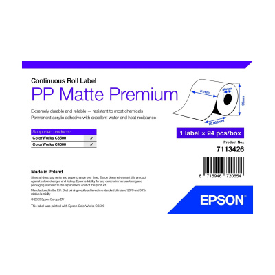 Epson 7113426 PP Matte, pro ColorWorks, 51mmx29m, polypropylen, bílé samolepicí etikety