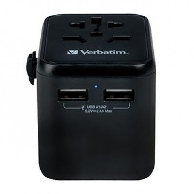 Verbatim, Cestovní adaptér univerzální World-to-World UTA-01 USB-A, černý, 12 W
