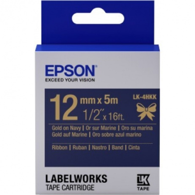 Epson LabelWorks LK-4HKK C53S654002 12mm x 5m, zlatý tisk / modrý podklad, textilní stuha, originální páska