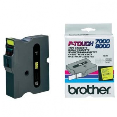 Brother TX-651, 24mm x 15m, černý tisk / žlutý podklad, originální páska