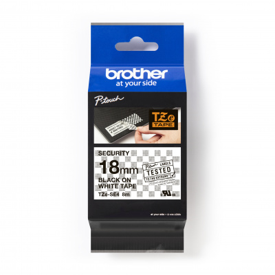 Brother TZ-SE4 Pro Tape, 18mm x 8m, bílý tisk/černý podklad, originální páska