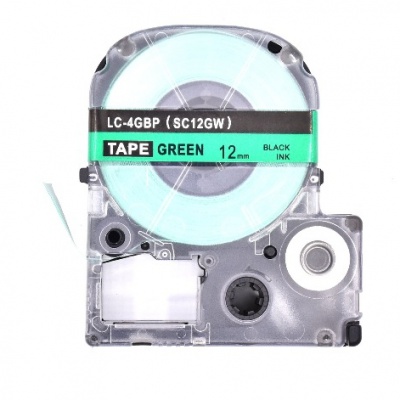 Epson LC-SC12GW, 12mm x 8m, černý tisk / zelený podklad, kompatibilní páska