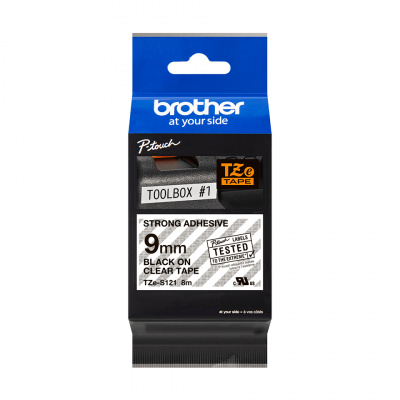 Brother TZ-S121 / TZe-S121 Pro Tape, 9mm x 8m, černý tisk/čirý podklad, originální páska