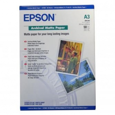 Epson S041344 Archival Matte Paper, bílá, 50, ks C13S041344, pro inkoustové tiskárny, 297x420mm (A3), A