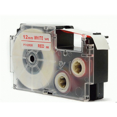 Kompatibilní páska s Casio XR-12WER 12mm x 8m červený tisk / bílý podklad