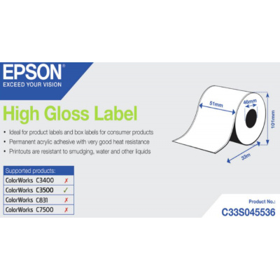 Epson C33S045536 High Gloss, pro ColorWorks, 51mmx33m, bílé samolepicí etikety