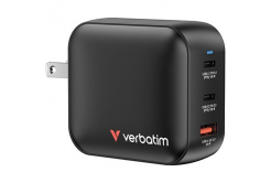 Verbatim, Mini GaN síťová nabíječka do sítě 2 x USB-CR PD 100W a 1 x USB-A QC 3.0, šedá, 100 W, vyměnitelné vidlice C,G,A