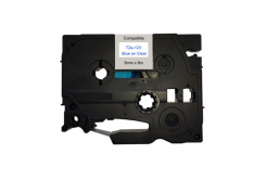 Kompatibilní páska s Brother TZ-123 / TZe-123, 9mm x 8m, modrý tisk / průhledný podklad