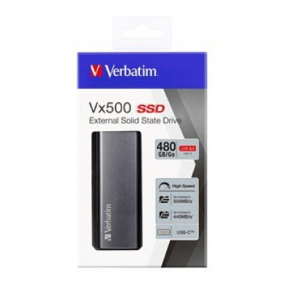 SSD Externí Verbatim Vx500, 47443, 480GB, stříbrný, 2.5", USB-C