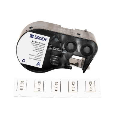 Brady M4-250-075-342 / 170720, 19.05 mm x 11.15 mm, Polyolefin, černý tisk / bílý podklad
