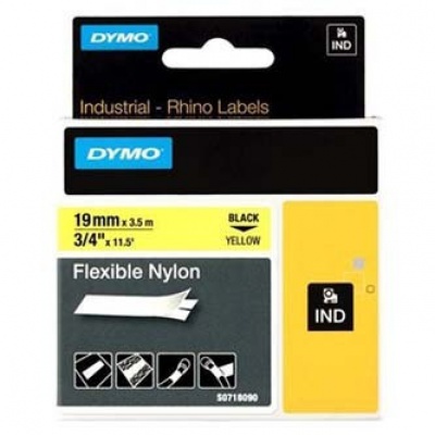 Dymo Rhino 18491, S0718090, 19mm x 3,5m černý tisk / žlutý podklad, originální páska