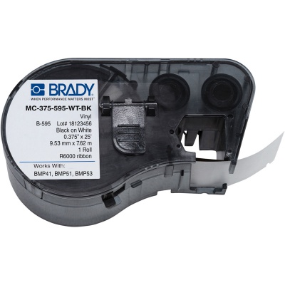 Brady MC-375-595-WT-BK / 139923, Labelmaker Tape, 9.53 mm x 7.62 m