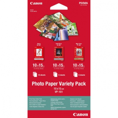 Canon Photo Paper Variety Pack VP-101, foto papír, lesklý, bílý, 10x15cm, 4x6", 20 ks, 0775B078, inkoustový,5x PP201, 5x SG201, 10