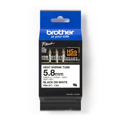 Brother HSe-211E Pro Tape, 5.2 mm x 1.5 m, černý tisk / bílý podklad, originální páska