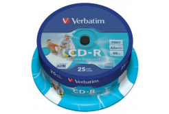 Verbatim CD-R, 43439, AZO Wide Inkjet Printable, 25-pack, 700MB, 52x, 80min., 12cm, spindle, pro archivaci dat
