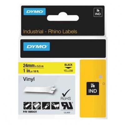 Dymo Rhino 1805431, 24mm x 5,5m, černý tisk/žlutý podklad, originální páska