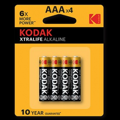 Baterie jednorázová alkalická, tužková, AAA, 1.5V, Kodak, blistr, 4-pack, KOD-LR3XT, Alkaline XTRALIFE