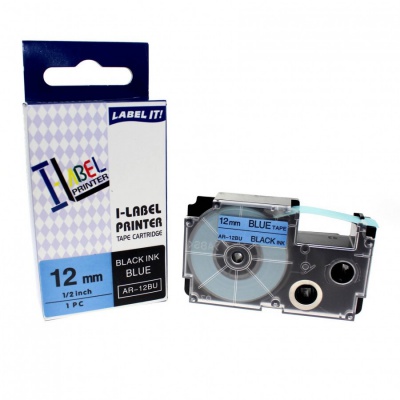 Kompatibilní páska s Casio XR-12BU1, 12mm x 8m černý tisk / modrý podklad