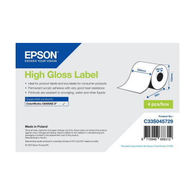 Epson C33S045729 High Gloss, pro ColorWorks, 203mmx57m, bílé samolepicí etikety