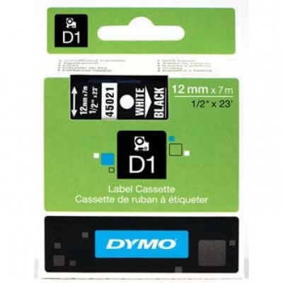 Dymo D1 45021, S0720610, 12mm x 7m bílý tisk / černý podklad, originální páska